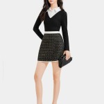 Váy mini tweed form A phối viền