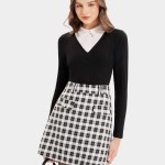 Áo thun dệt kim tay dài form ôm cổ sơ mi