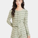 Áo khoác vải tweed cổ tròn cài nút bọc