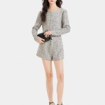 Áo khoác vải tweed cổ tròn cài nút bọc