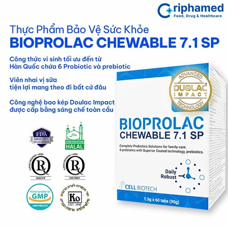 Thực phẩm bảo vệ sức khỏe: Bioprolac chewable 7.1 SP (Hộp 60 viên)