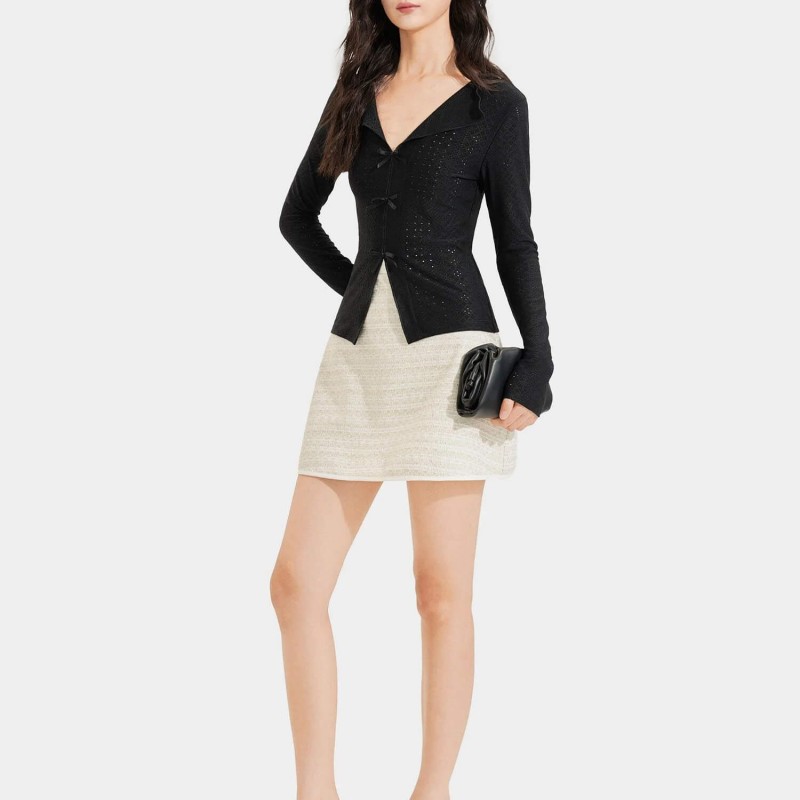 Váy mini tweed form A phối viền