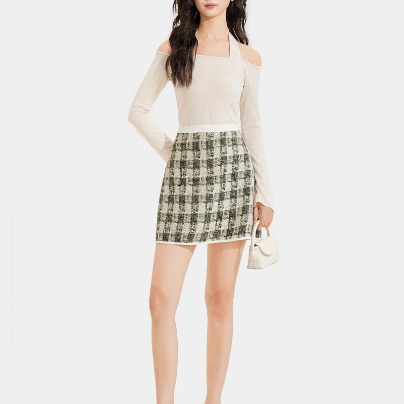 Váy mini tweed form A phối viền