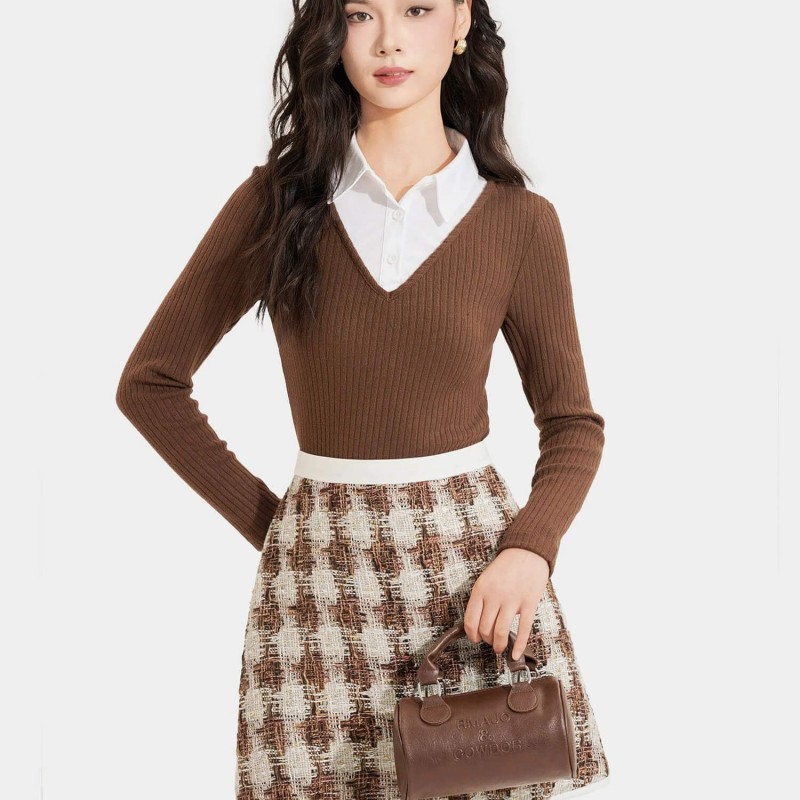 Váy mini tweed form A phối viền