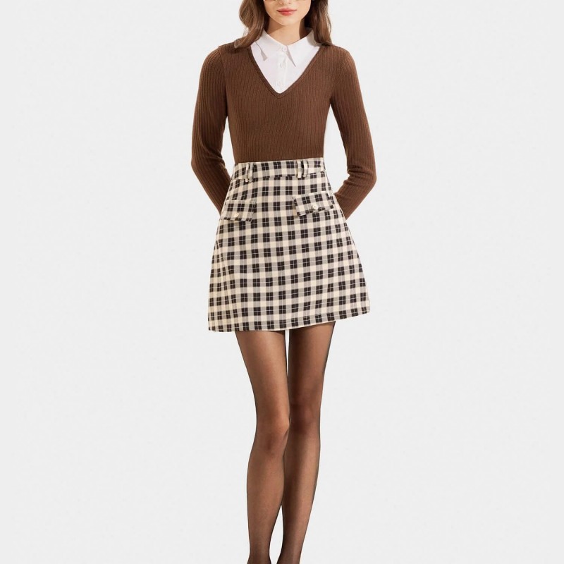 Áo thun dệt kim tay dài form ôm cổ sơ mi