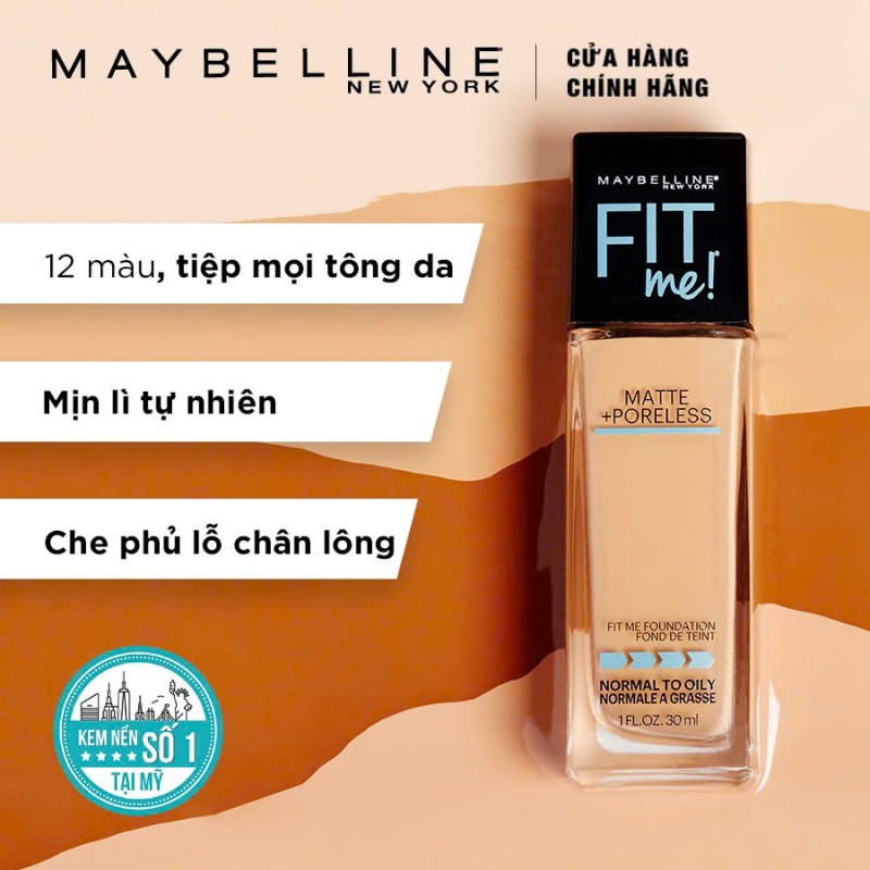 Kem nền kiềm dầu chống nắng Maybelline Fit Me Matte+Poreless SPF22