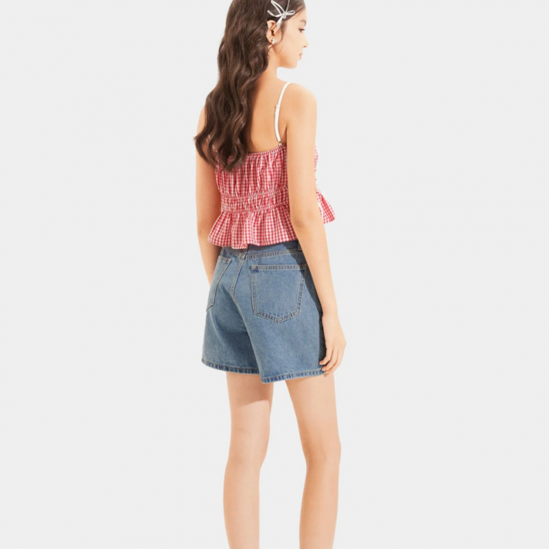 Áo 2 dây caro nhún thun thắt nơ hông