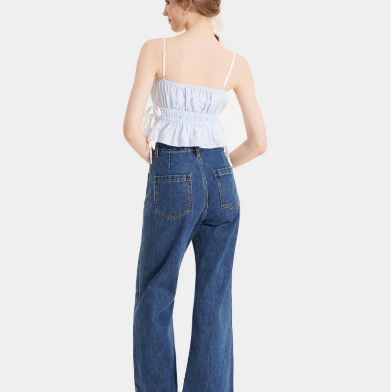 Áo 2 dây caro nhún thun thắt nơ hông