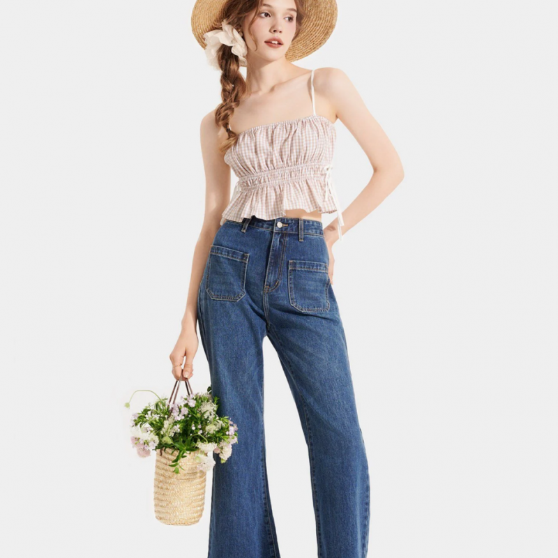 Áo 2 dây caro nhún thun thắt nơ hông