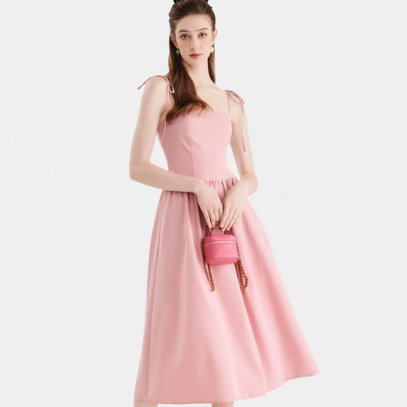 Đầm midi 2 dây smocking lưng