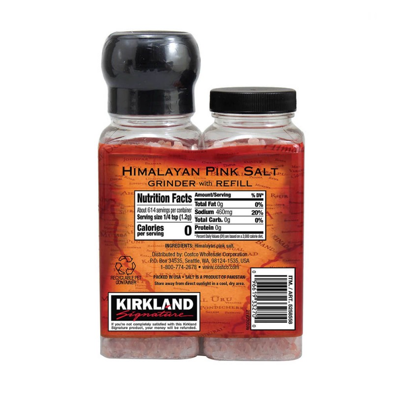 Muối Hồng Kirkland Signature Himalayan Pink Salt, Grinder with Refill, 737g
