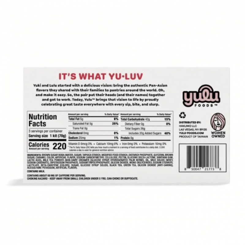 BỘT TRÀ SỮA TRÂN CHÂU VỊ KHOAI MÔN - YULU INSTANT BOBA CLASSIC MILK TEA, BUBBLE TEA KIT, 3 DRINKS